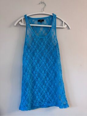 Vintage G:21 Sheer Lace Scoopneck Tank in Bright Blue